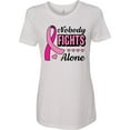 thumbnail image 1 of Inktastic Breast Cancer Awareness Nobody Fights Alone Pink Ribbon Women's T-Shirt, 1 of 5