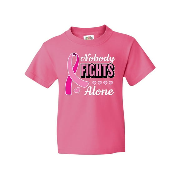 Inktastic Breast Cancer Awareness Nobody Fights Alone Pink Ribbon Youth T-Shirt
