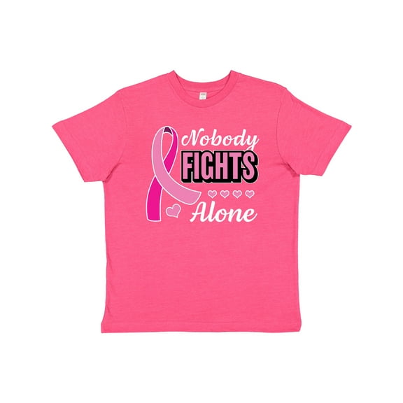 Inktastic Breast Cancer Awareness Nobody Fights Alone Pink Ribbon Youth T-Shirt