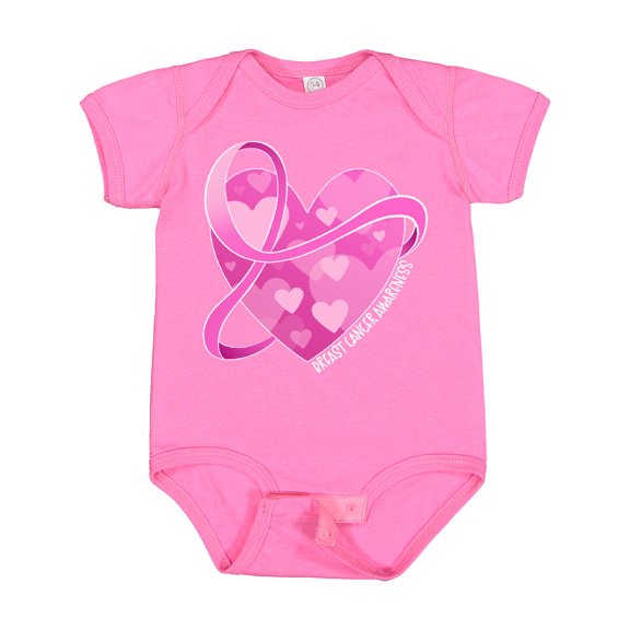 Inktastic Breast Cancer Awareness Pink Ribbon Around Heart Boys or Girls Baby Bodysuit