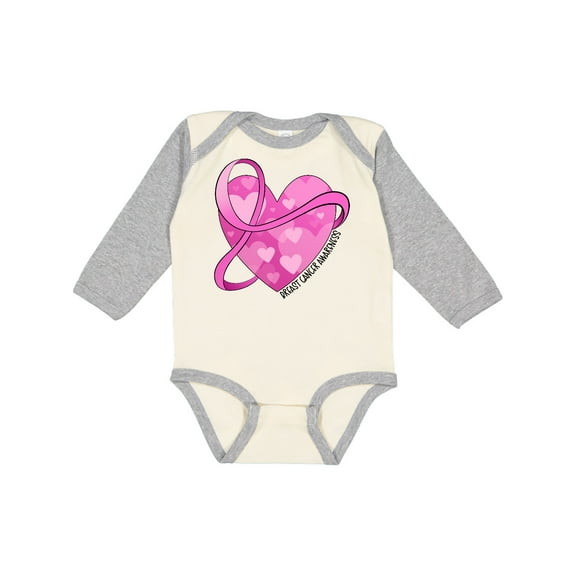 Inktastic Breast Cancer Awareness- Pink Ribbon Around Heart Boys or Girls Long Sleeve Baby Bodysuit