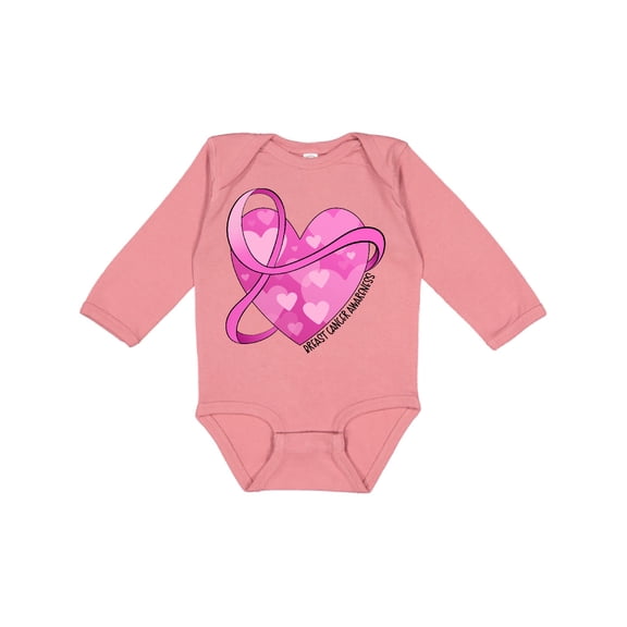 Inktastic Breast Cancer Awareness- Pink Ribbon Around Heart Boys or Girls Long Sleeve Baby Bodysuit