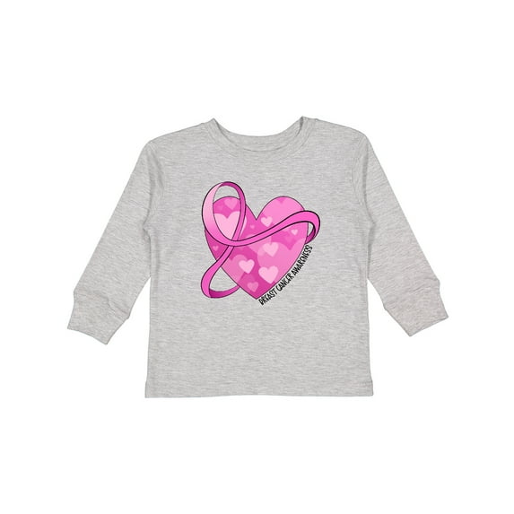 Inktastic Breast Cancer Awareness- Pink Ribbon Around Heart Boys or Girls Long Sleeve Toddler T-Shirt