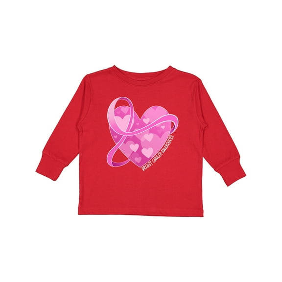 Inktastic Breast Cancer Awareness Pink Ribbon Around Heart Boys or Girls Long Sleeve Toddler T-Shirt