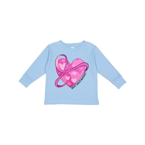 Inktastic Breast Cancer Awareness- Pink Ribbon Around Heart Boys or Girls Long Sleeve Toddler T-Shirt