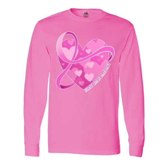 Inktastic Breast Cancer Awareness Pink Ribbon Around Heart Long Sleeve T-Shirt