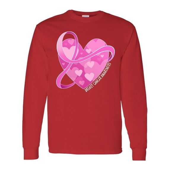 Inktastic Breast Cancer Awareness Pink Ribbon Around Heart Long Sleeve T-Shirt