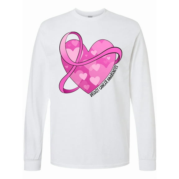 Inktastic Breast Cancer Awareness Pink Ribbon Around Heart Long Sleeve T-Shirt