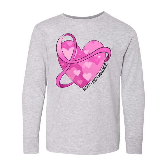 Inktastic Breast Cancer Awareness- Pink Ribbon Around Heart Long Sleeve Youth T-Shirt
