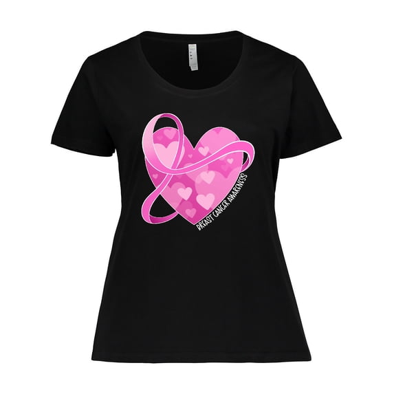 Inktastic Breast Cancer Awareness Pink Ribbon Around Heart Women's Plus Size T-Shirt