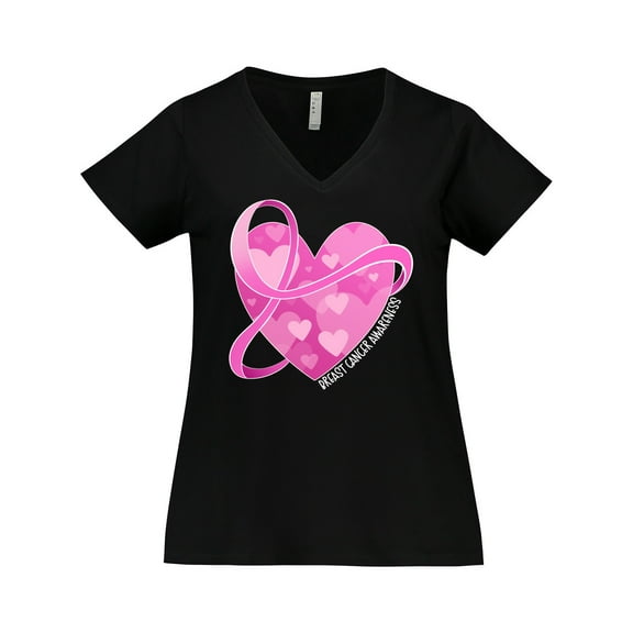 Inktastic Breast Cancer Awareness Pink Ribbon Around Heart Women's Plus Size V-Neck T-Shirt