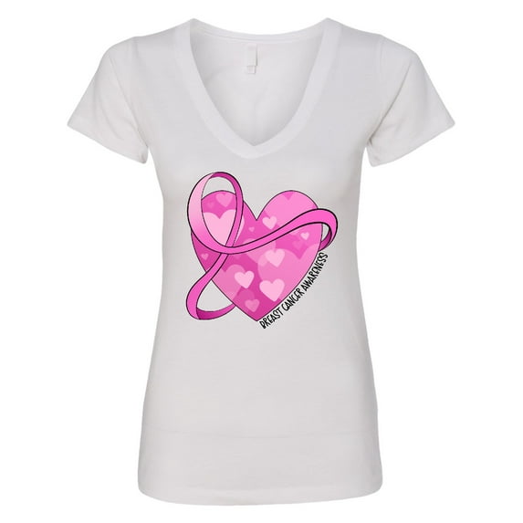 Inktastic Breast Cancer Awareness Pink Ribbon Around Heart Women's V-Neck T-Shirt