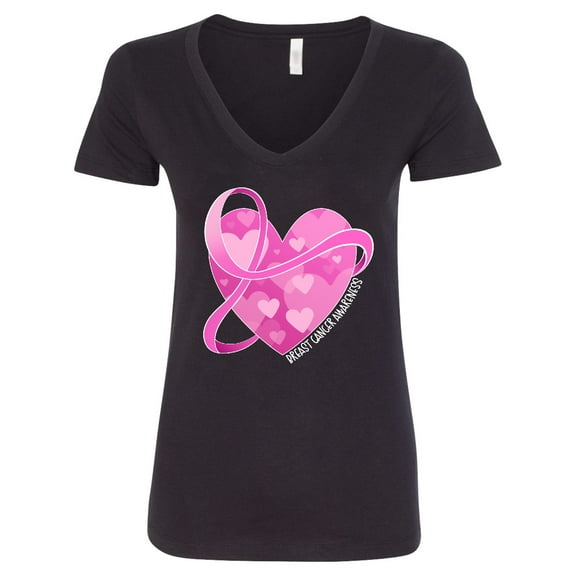 Inktastic Breast Cancer Awareness Pink Ribbon Around Heart Women's V-Neck T-Shirt