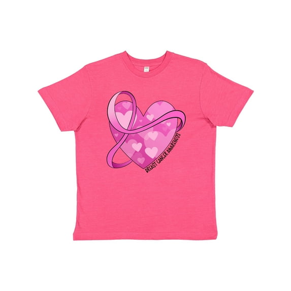 Inktastic Breast Cancer Awareness- Pink Ribbon Around Heart Youth T-Shirt