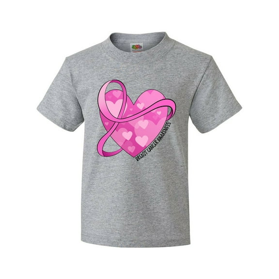 Inktastic Breast Cancer Awareness- Pink Ribbon Around Heart Youth T-Shirt