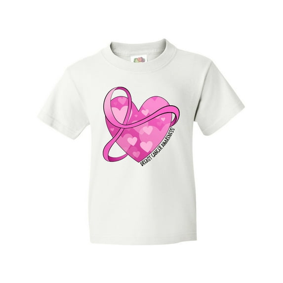 Inktastic Breast Cancer Awareness- Pink Ribbon Around Heart Youth T-Shirt
