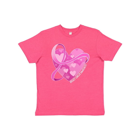 Inktastic Breast Cancer Awareness Pink Ribbon Around Heart Youth T-Shirt