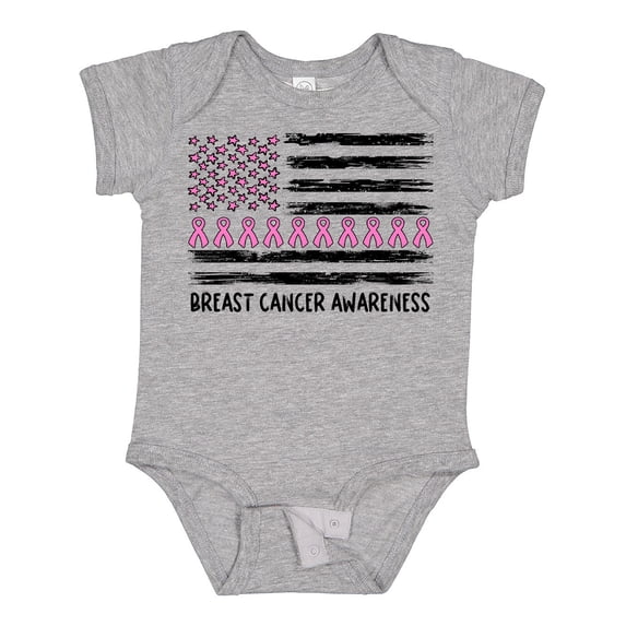 Inktastic Breast Cancer Awareness Pink Ribbons and Flag Boys or Girls Baby Bodysuit