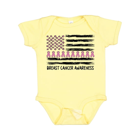 Inktastic Breast Cancer Awareness Pink Ribbons and Flag Boys or Girls Baby Bodysuit