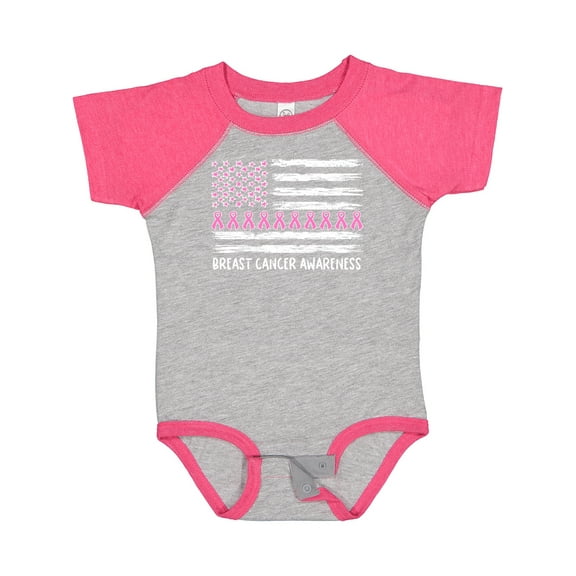 Inktastic Breast Cancer Awareness Pink Ribbons and Flag Boys or Girls Baby Bodysuit