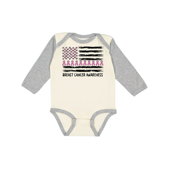 Inktastic Breast Cancer Awareness Pink Ribbons and Flag Boys or Girls Long Sleeve Baby Bodysuit