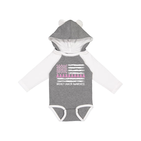 Inktastic Breast Cancer Awareness Pink Ribbons and Flag Boys or Girls Long Sleeve Baby Bodysuit
