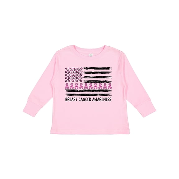 Inktastic Breast Cancer Awareness Pink Ribbons and Flag Boys or Girls Long Sleeve Toddler T-Shirt