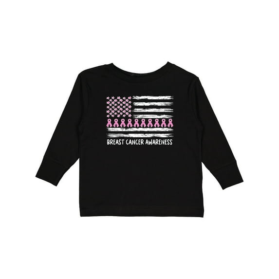 Inktastic Breast Cancer Awareness Pink Ribbons and Flag Boys or Girls Long Sleeve Toddler T-Shirt
