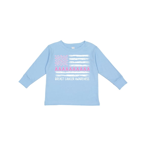 Inktastic Breast Cancer Awareness Pink Ribbons and Flag Boys or Girls Long Sleeve Toddler T-Shirt