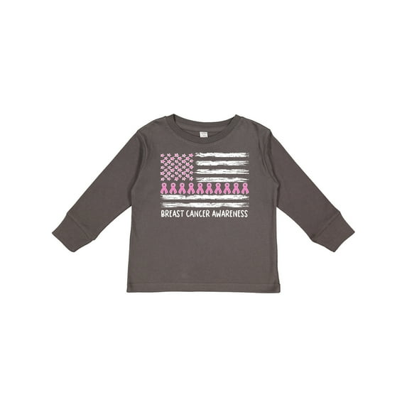 Inktastic Breast Cancer Awareness Pink Ribbons and Flag Boys or Girls Long Sleeve Toddler T-Shirt