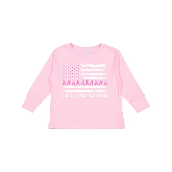 Inktastic Breast Cancer Awareness Pink Ribbons and Flag Boys or Girls Long Sleeve Toddler T-Shirt