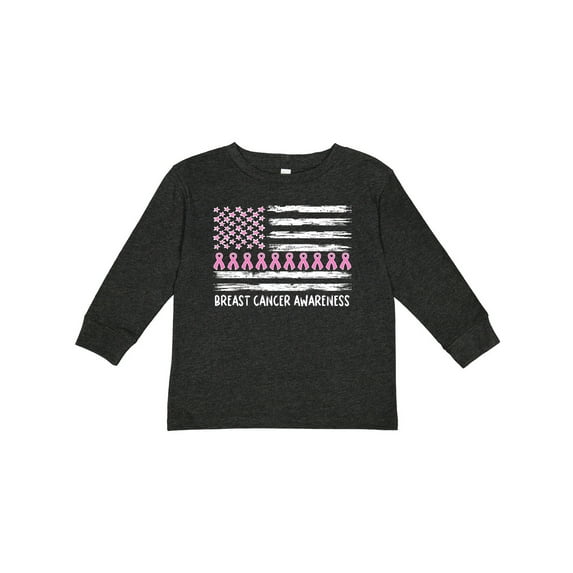 Inktastic Breast Cancer Awareness Pink Ribbons and Flag Boys or Girls Long Sleeve Toddler T-Shirt