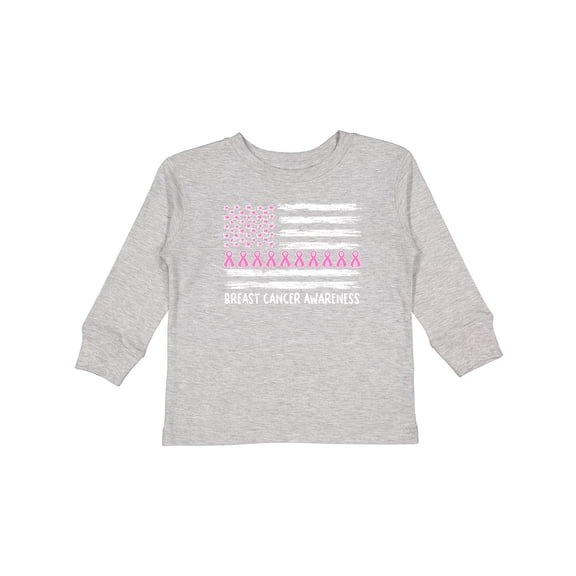 Inktastic Breast Cancer Awareness Pink Ribbons and Flag Boys or Girls Long Sleeve Toddler T-Shirt