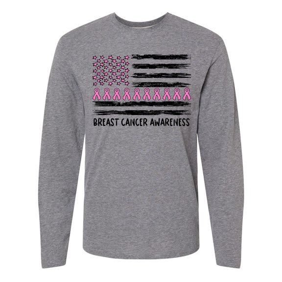 Inktastic Breast Cancer Awareness Pink Ribbons and Flag Long Sleeve T-Shirt