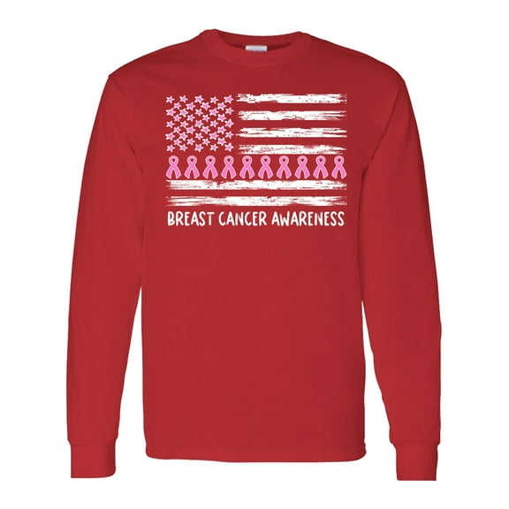 Inktastic Breast Cancer Awareness Pink Ribbons and Flag Long Sleeve T-Shirt