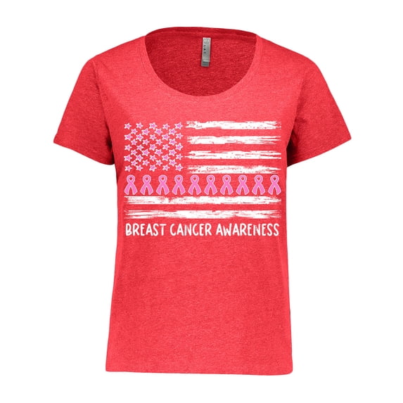 Inktastic Breast Cancer Awareness Pink Ribbons and Flag Women's Plus Size T-Shirt