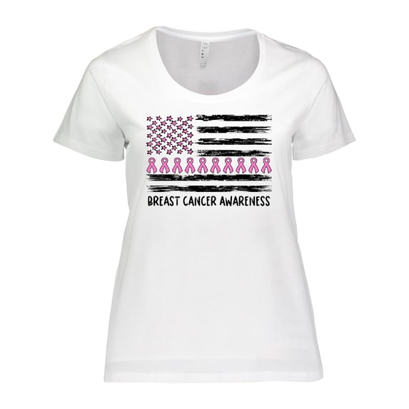 Inktastic Breast Cancer Awareness Pink Ribbons and Flag Women's Plus Size T-Shirt