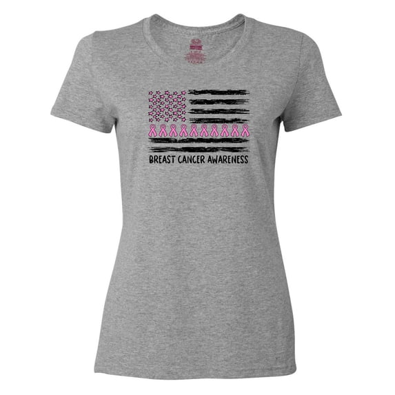 Inktastic Breast Cancer Awareness Pink Ribbons and Flag Women's T-Shirt