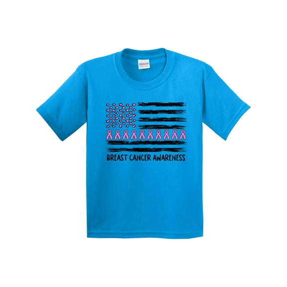 Inktastic Breast Cancer Awareness Pink Ribbons and Flag Youth T-Shirt