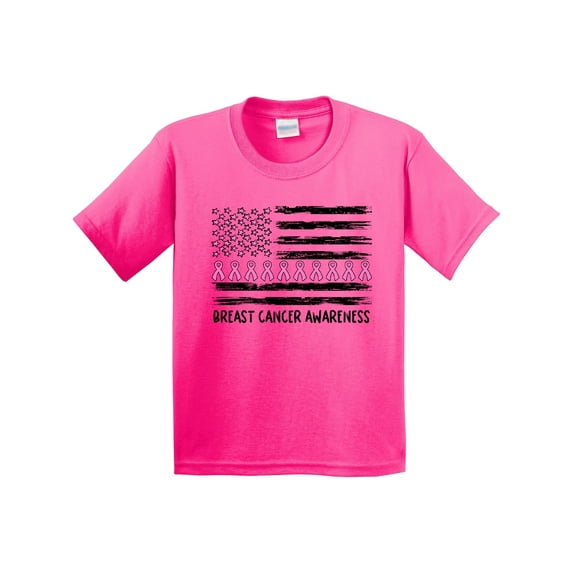 Inktastic Breast Cancer Awareness Pink Ribbons and Flag Youth T-Shirt
