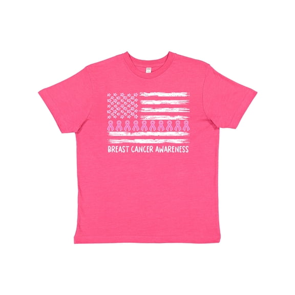 Inktastic Breast Cancer Awareness Pink Ribbons and Flag Youth T-Shirt