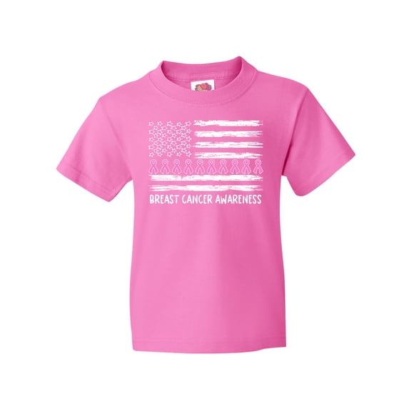 Inktastic Breast Cancer Awareness Pink Ribbons and Flag Youth T-Shirt