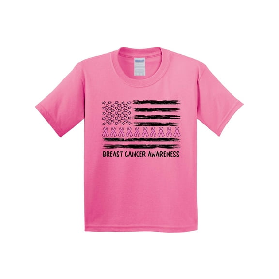 Inktastic Breast Cancer Awareness Pink Ribbons and Flag Youth T-Shirt