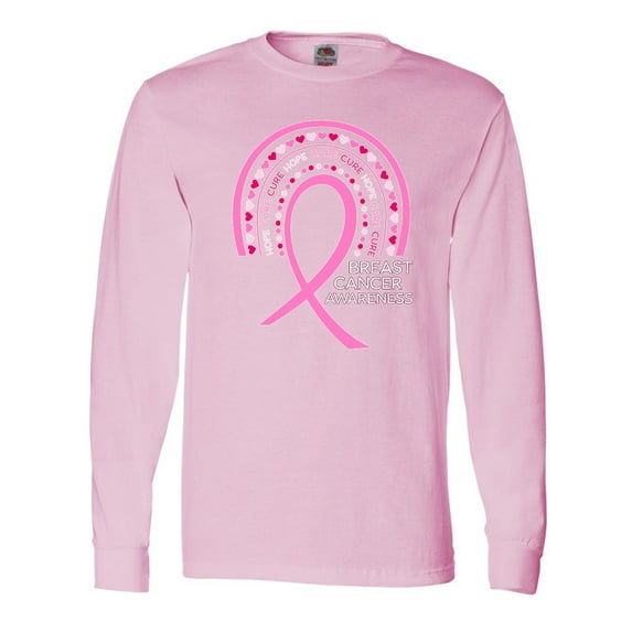 Inktastic Breast Cancer Awareness Rainbow Ribbon with Hearts Long Sleeve T-Shirt