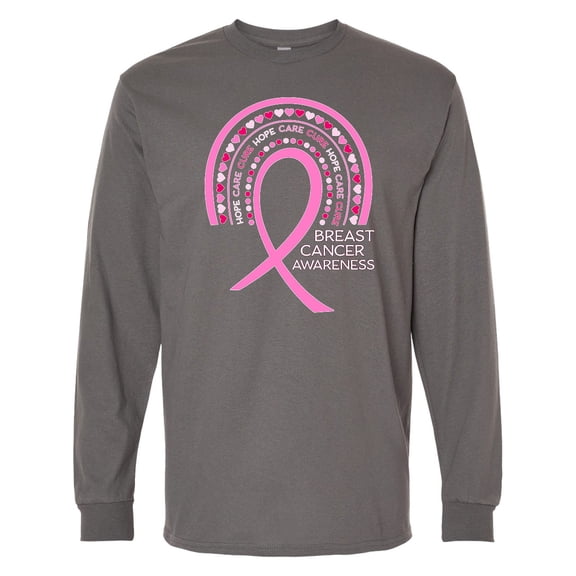 Inktastic Breast Cancer Awareness Rainbow Ribbon with Hearts Long Sleeve T-Shirt