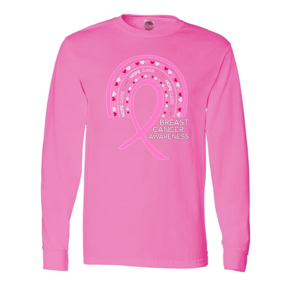 Inktastic Breast Cancer Awareness Rainbow Ribbon with Hearts Long Sleeve T-Shirt