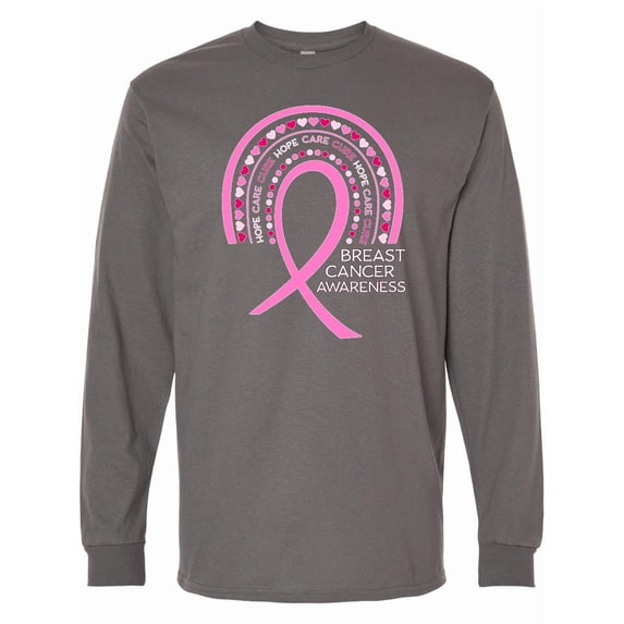 Inktastic Breast Cancer Awareness Rainbow Ribbon with Hearts Long Sleeve T-Shirt