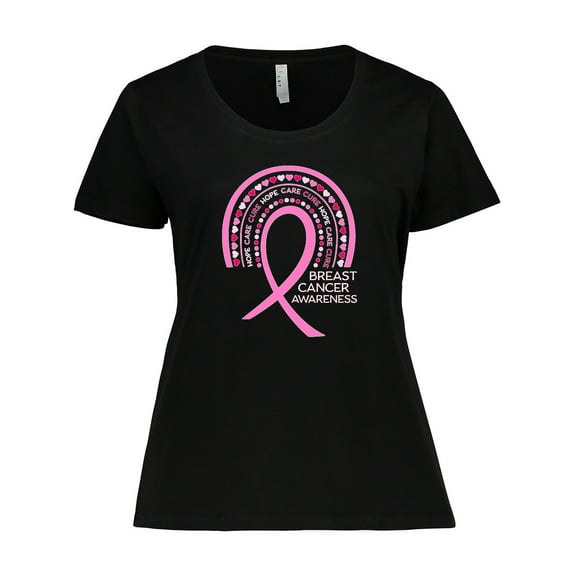 Inktastic Breast Cancer Awareness Rainbow Ribbon with Hearts Women's Plus Size T-Shirt