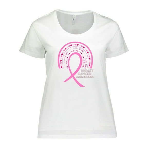 Inktastic Breast Cancer Awareness Rainbow Ribbon with Hearts Women's Plus Size T-Shirt