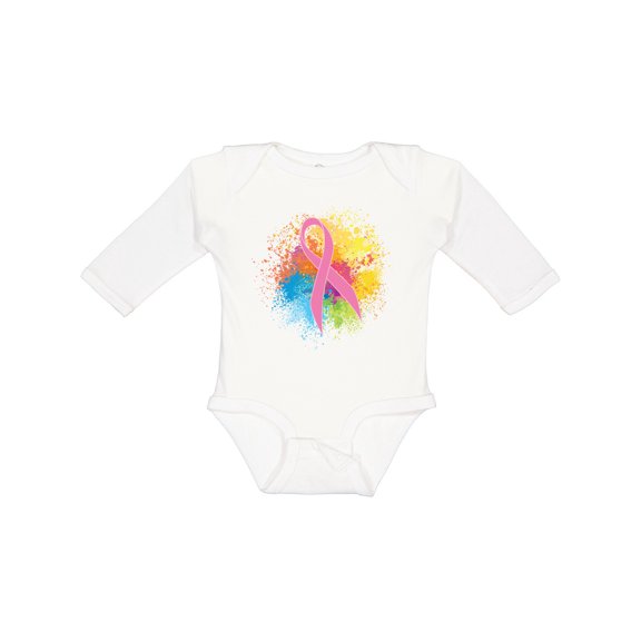 Inktastic Breast Cancer Awareness Ribbon Art Girls Long Sleeve Baby Bodysuit